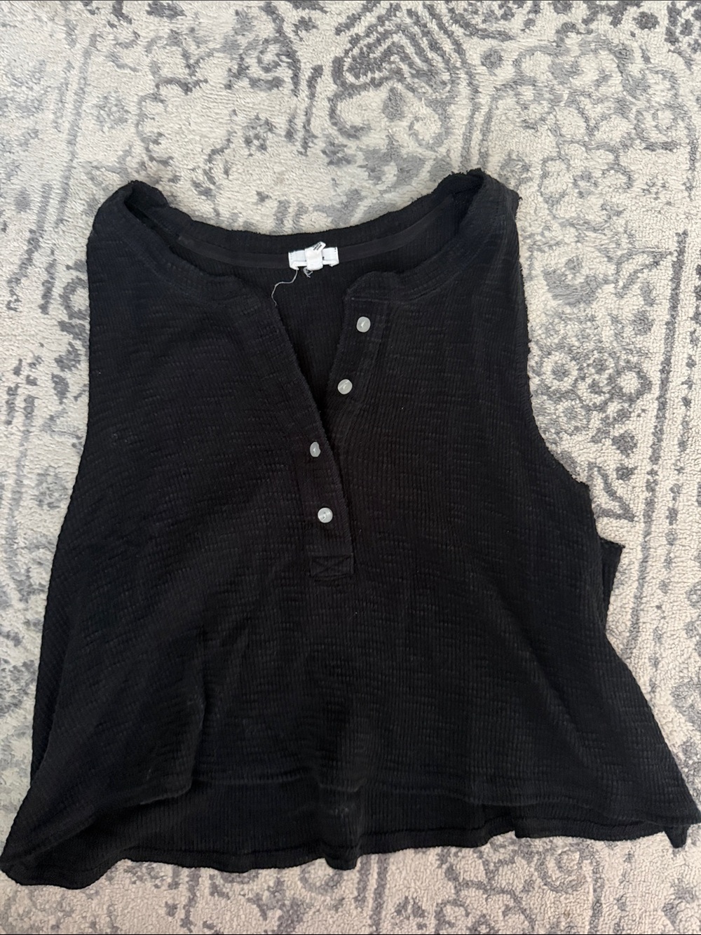 aerie Black Ribbed Henley Tank